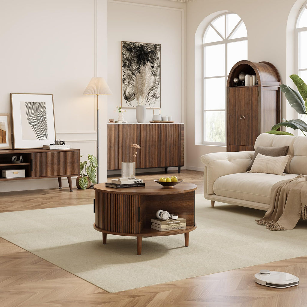 Round Coffee Table with Storage, 31.5", Walnut O9519