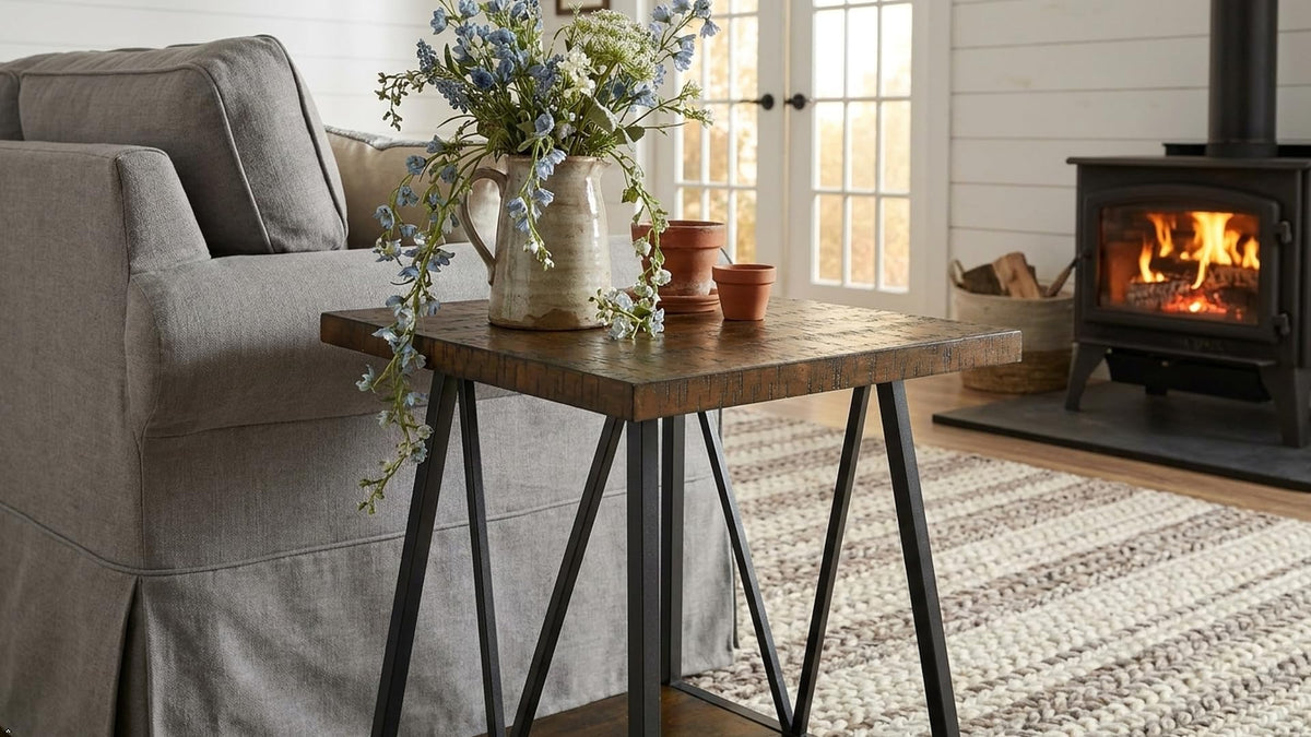 Mid Century Modern End Table with Storage, 2-Tier Open Shelves, Cherry Walnut K78687