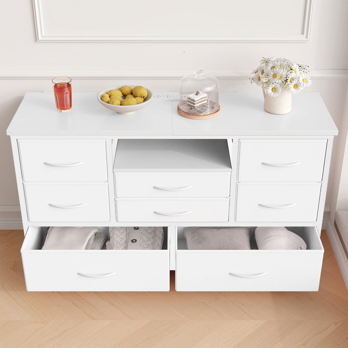 8 Drawer LED TV Stand Dresser with Charging Station L609