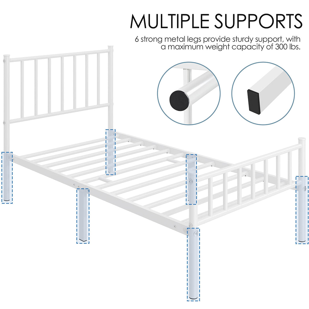 Twin Size White Metal Platform Bed Frame with Spindle Headboard N44388