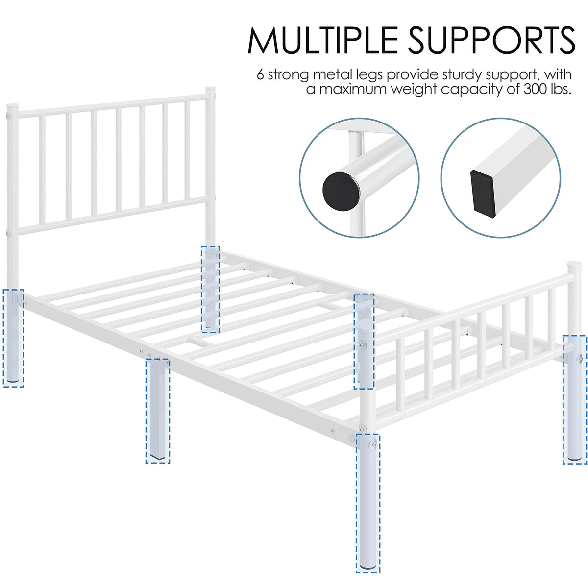Twin Size White Metal Platform Bed Frame with Spindle Headboard N44388