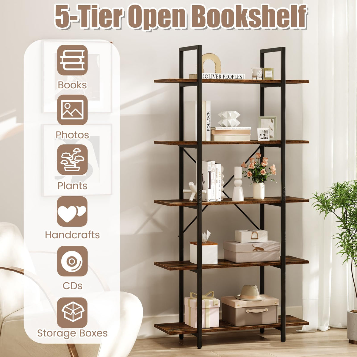 5-Tier Industrial Bookshelf L6314