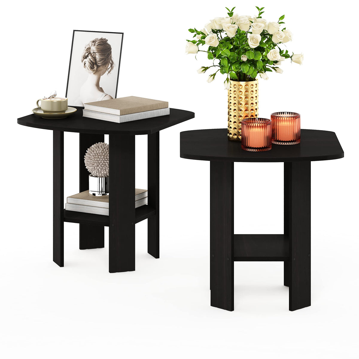 Set of 2 Espresso 2-Tier Side Table W836188