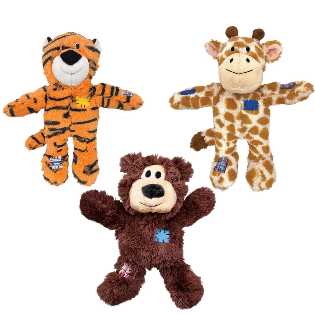 3 Pack Durable Plush Dog Toys with Knotted Rope & Squeaker Q340