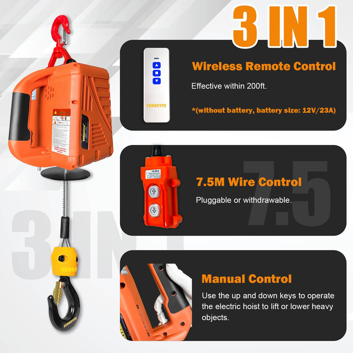 Electric Portable Hoist Winch 1500LBS 110V 25 FT with Lifting Strap J4784