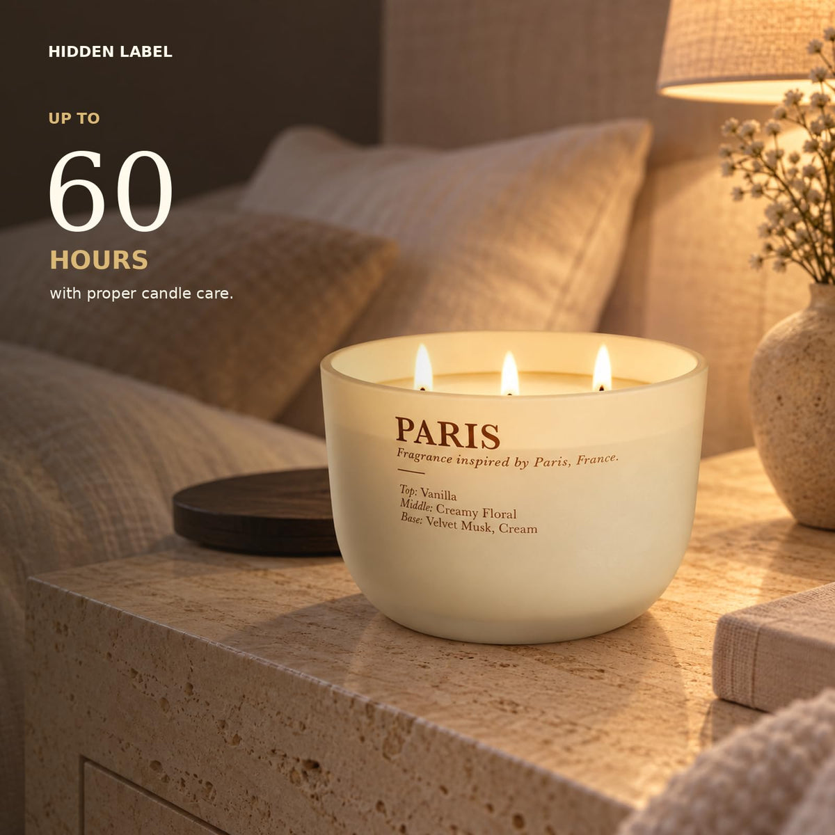 Vanilla Cream Scented Candle, 16 oz, 3-Wick Soy Wax H83302