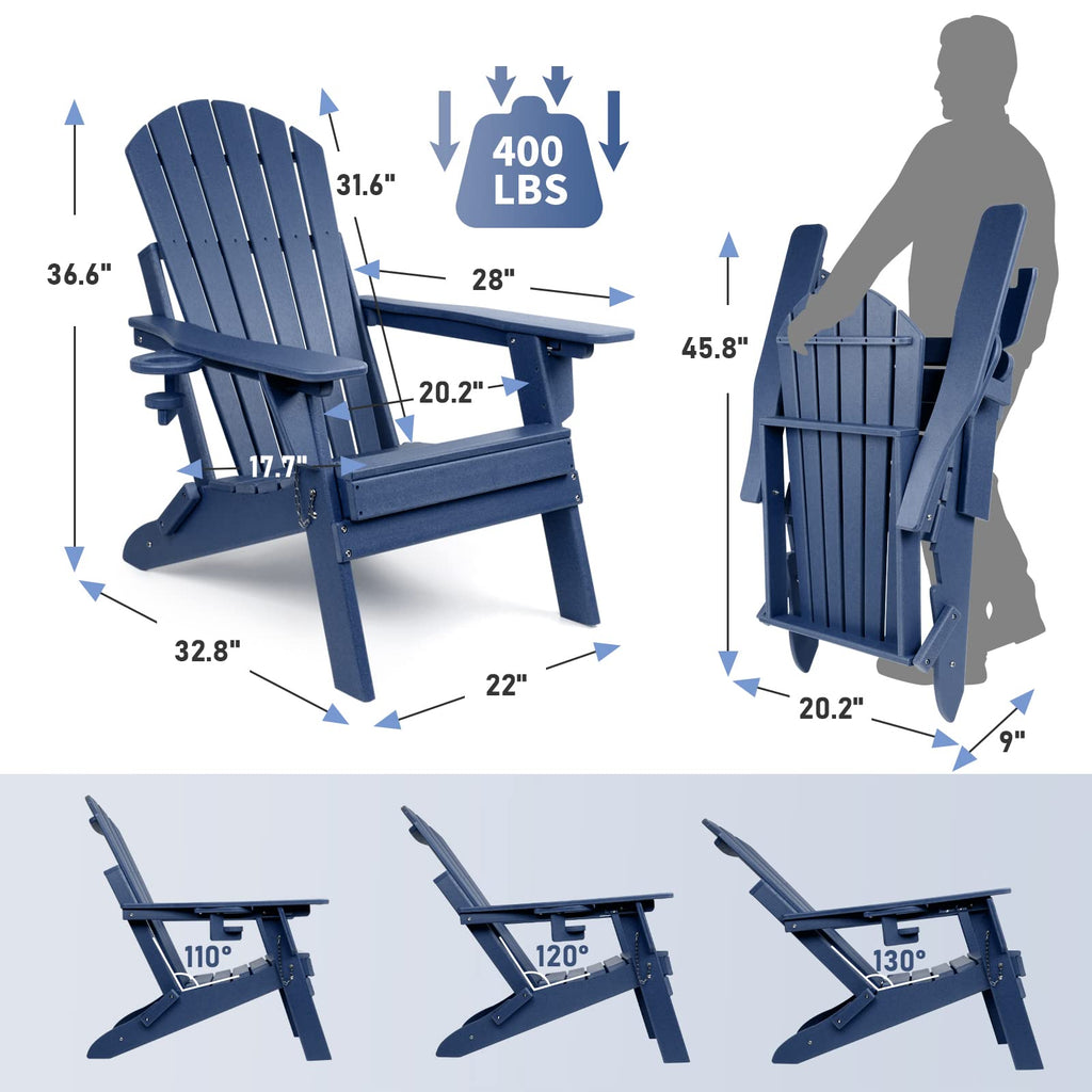 Oversized Folding Adirondack Chair Set of 4 with Adjustable Backrest B573041