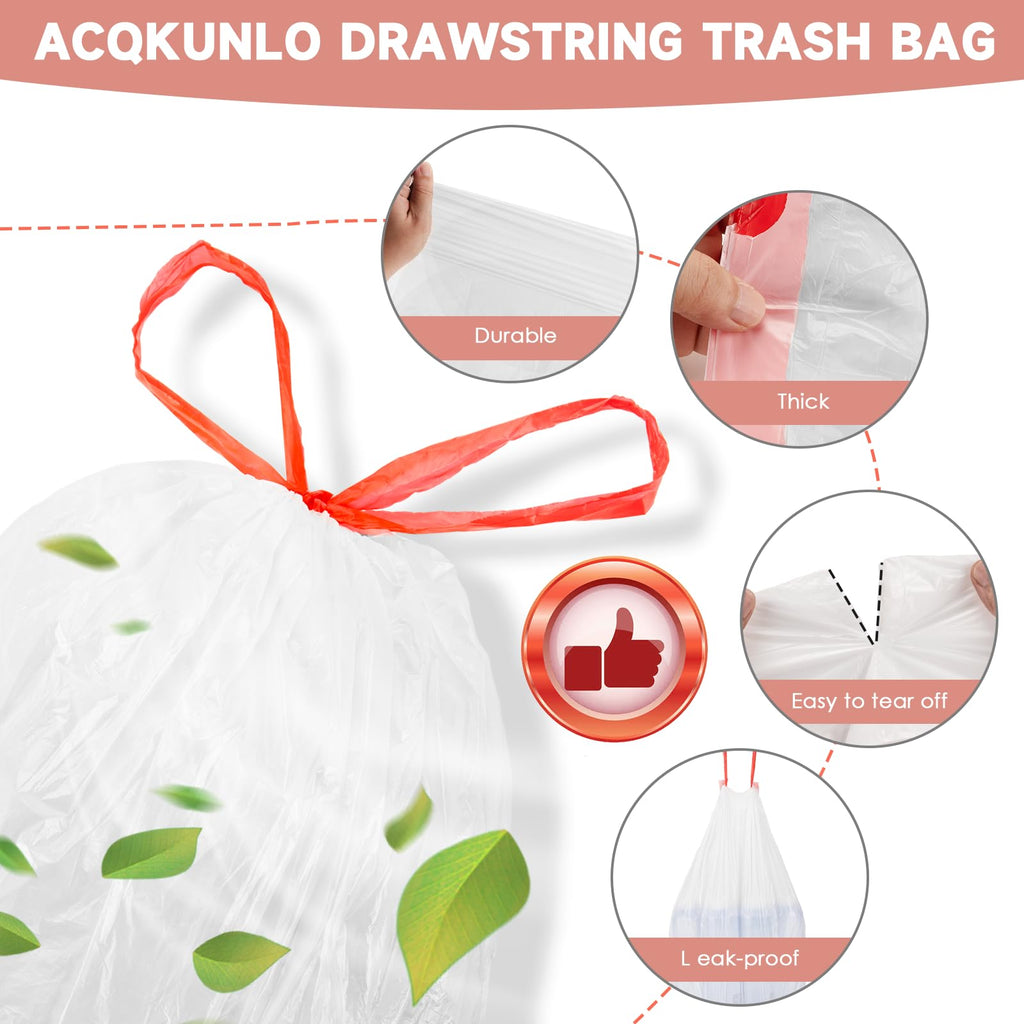 2 Gallon White Drawstring Trash Bags 60 Count N8051