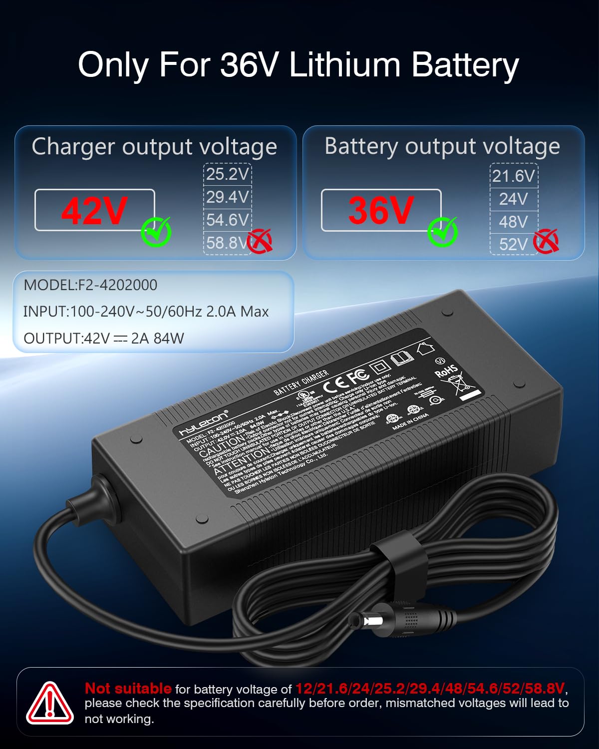 42V 2A Electric Scooter Charger T9613