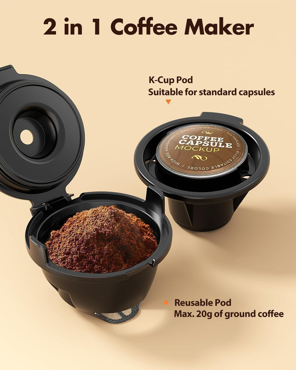 Single Serve 2 in 1 Pod Coffee Maker, 6 to 14oz, Black Q74131