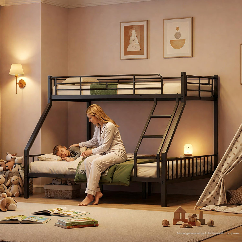 Twin XL Over Queen Bunk Bed with Angled Ladder I539027