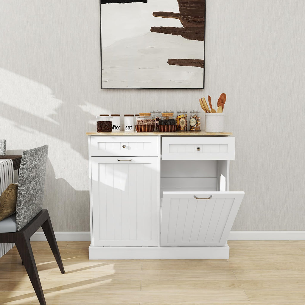 White Double Tilt Out Trash Cabinet with 2 Drawers Y672
