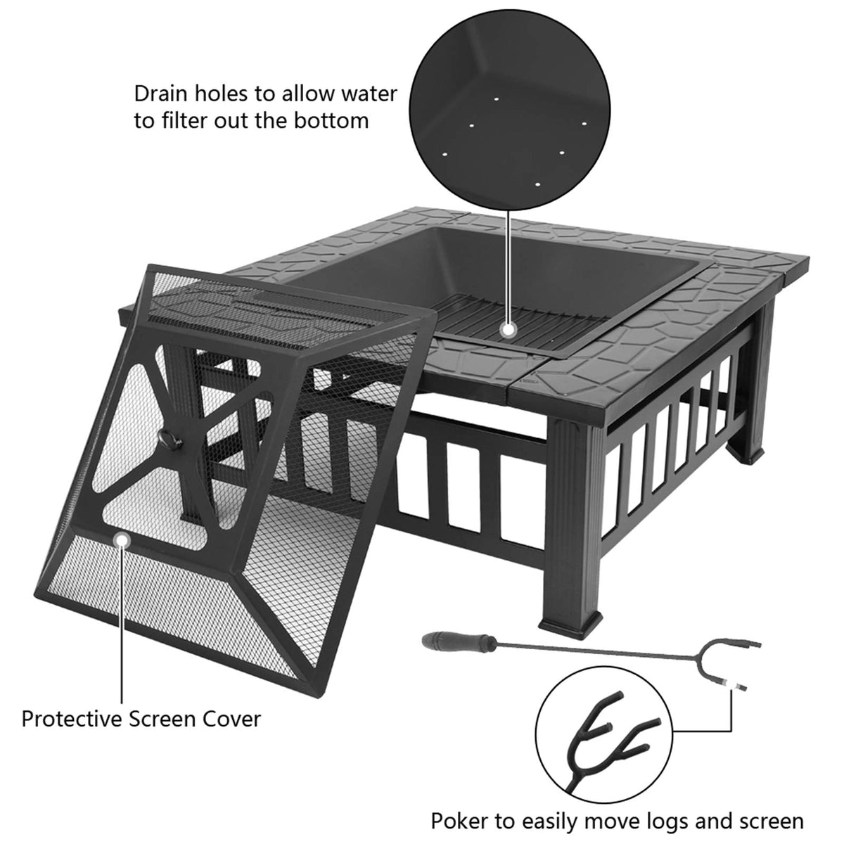 32in Square Metal Fire Pit Table S924