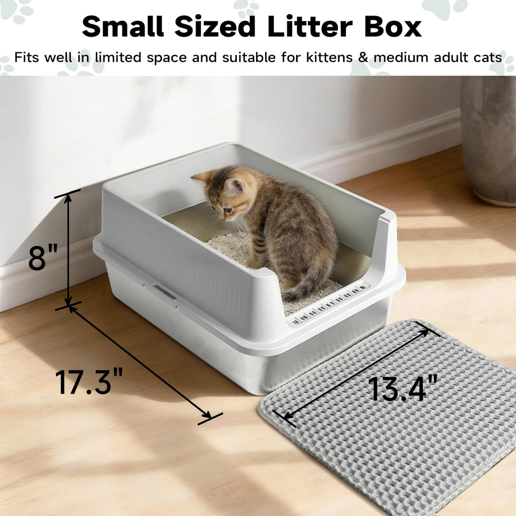 Stainless Steel Cat Litter Box with High Sides, Litter Mat, Scoop X2130