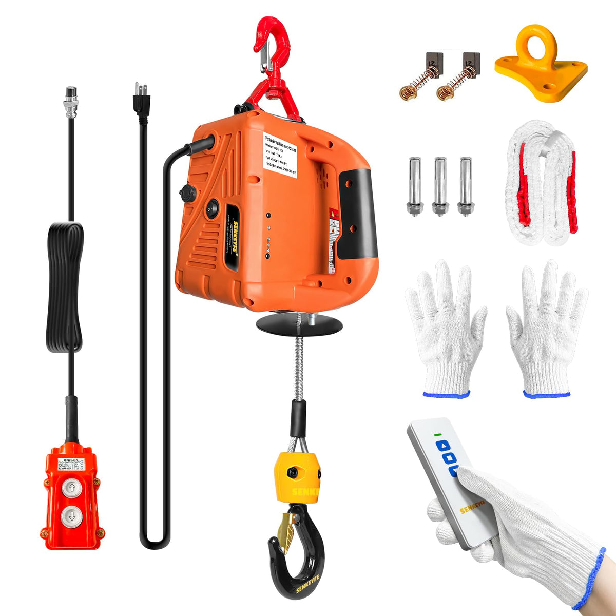 Electric Portable Hoist Winch 1500LBS 110V 25 FT with Lifting Strap J4784