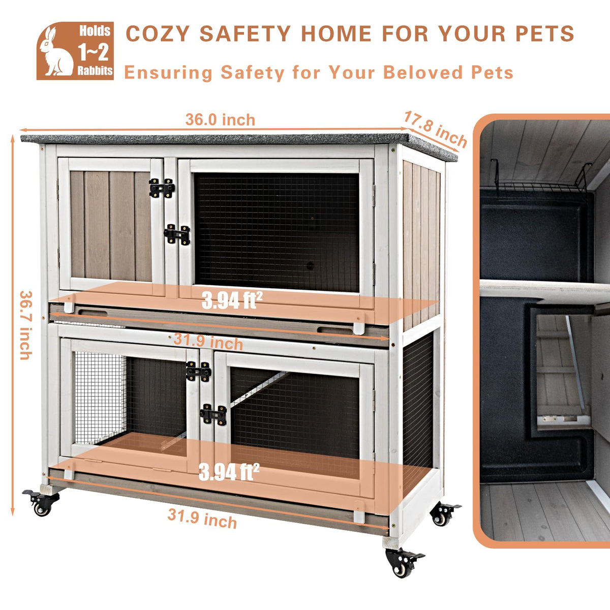 36" L 2-Story Rabbit Hutch on 4 Wheels G1042
