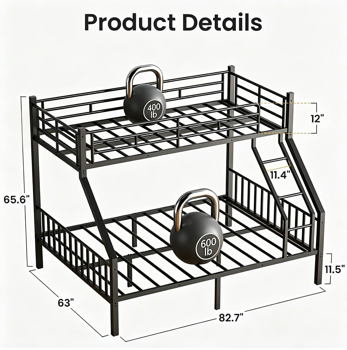 Twin XL Over Queen Bunk Bed with Angled Ladder I539027