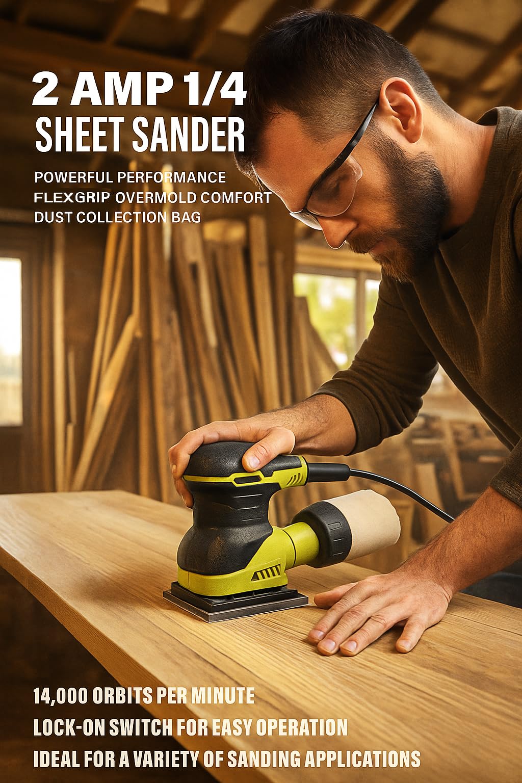 2 Amp Corded 1/4 Sheet Finishing Sander with Dust Collection Bag E139506