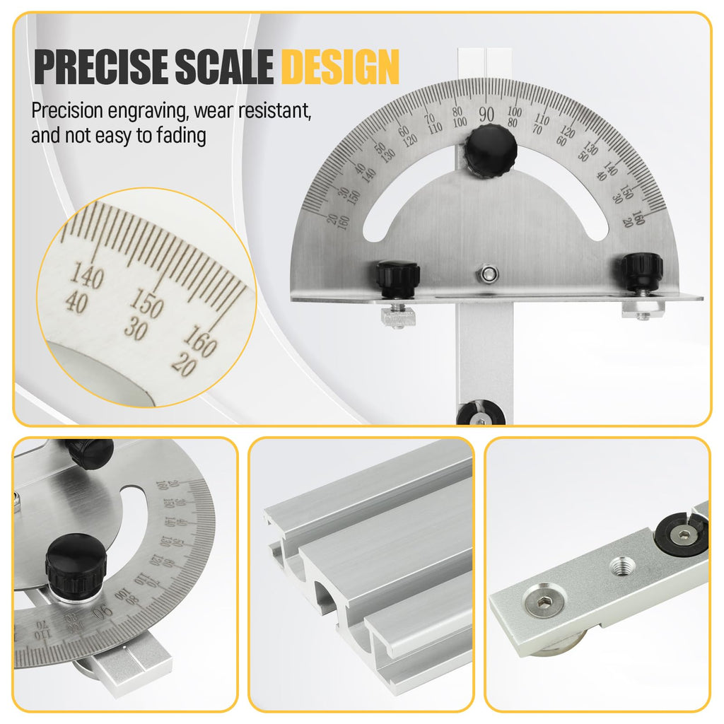 Table Saw Miter Gauge System with Miter Fence, 120° Angle Stops Adjustable, 250mm I12588
