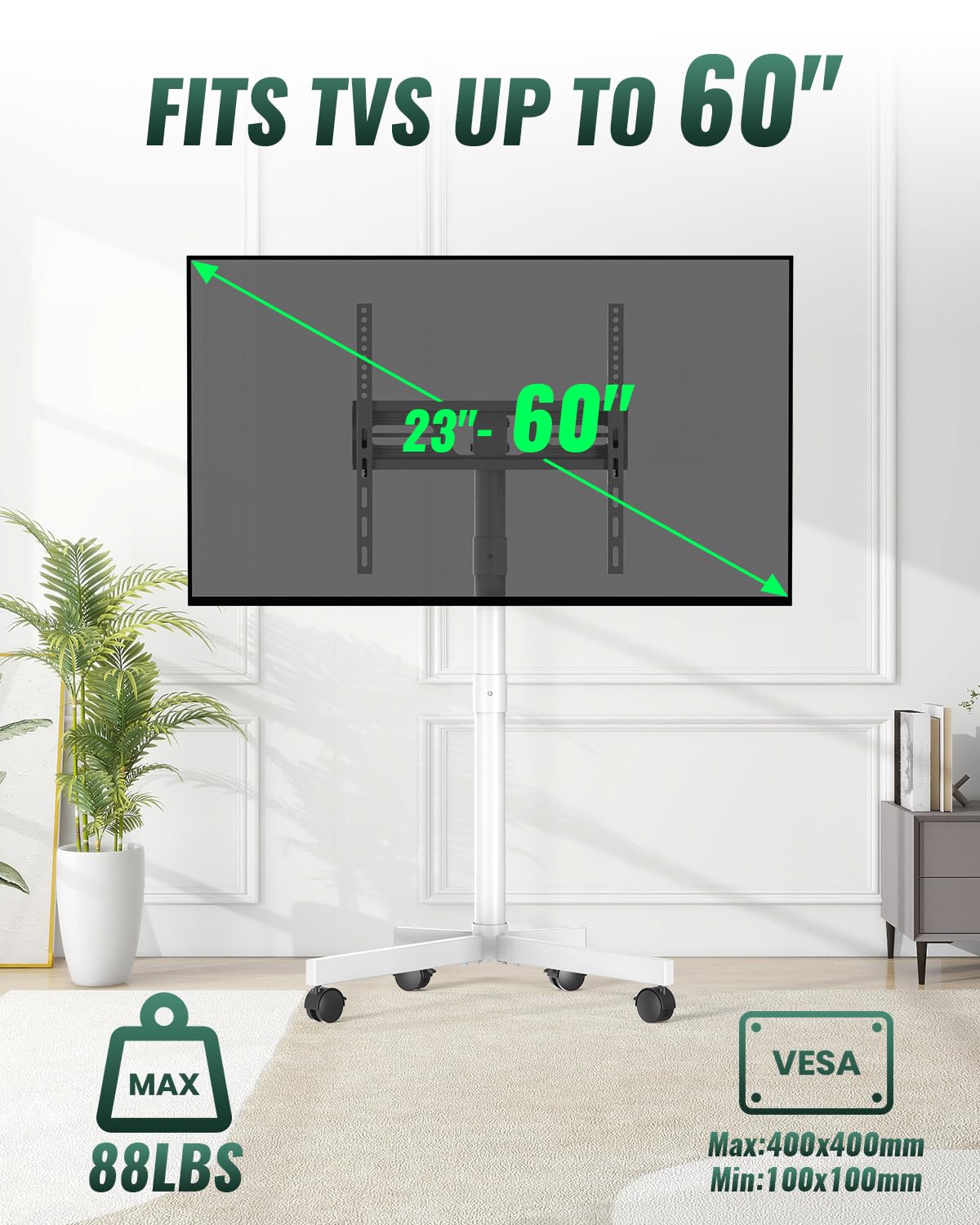 Rolling TV Stand on Wheels for 23-60 Inch TV Q468