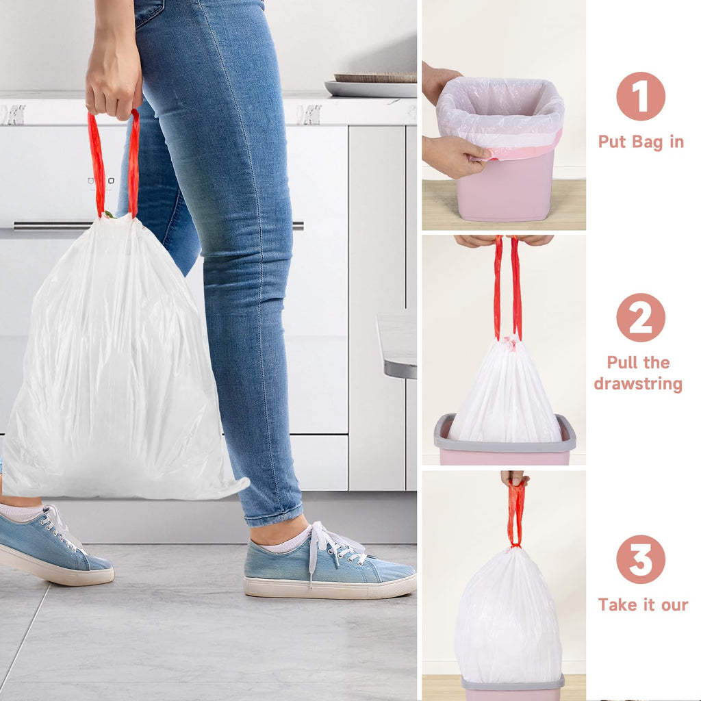 2 Gallon White Drawstring Trash Bags 60 Count N8051