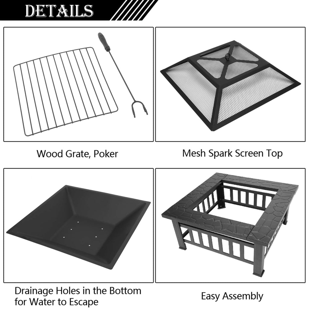 32in Square Metal Fire Pit Table S924