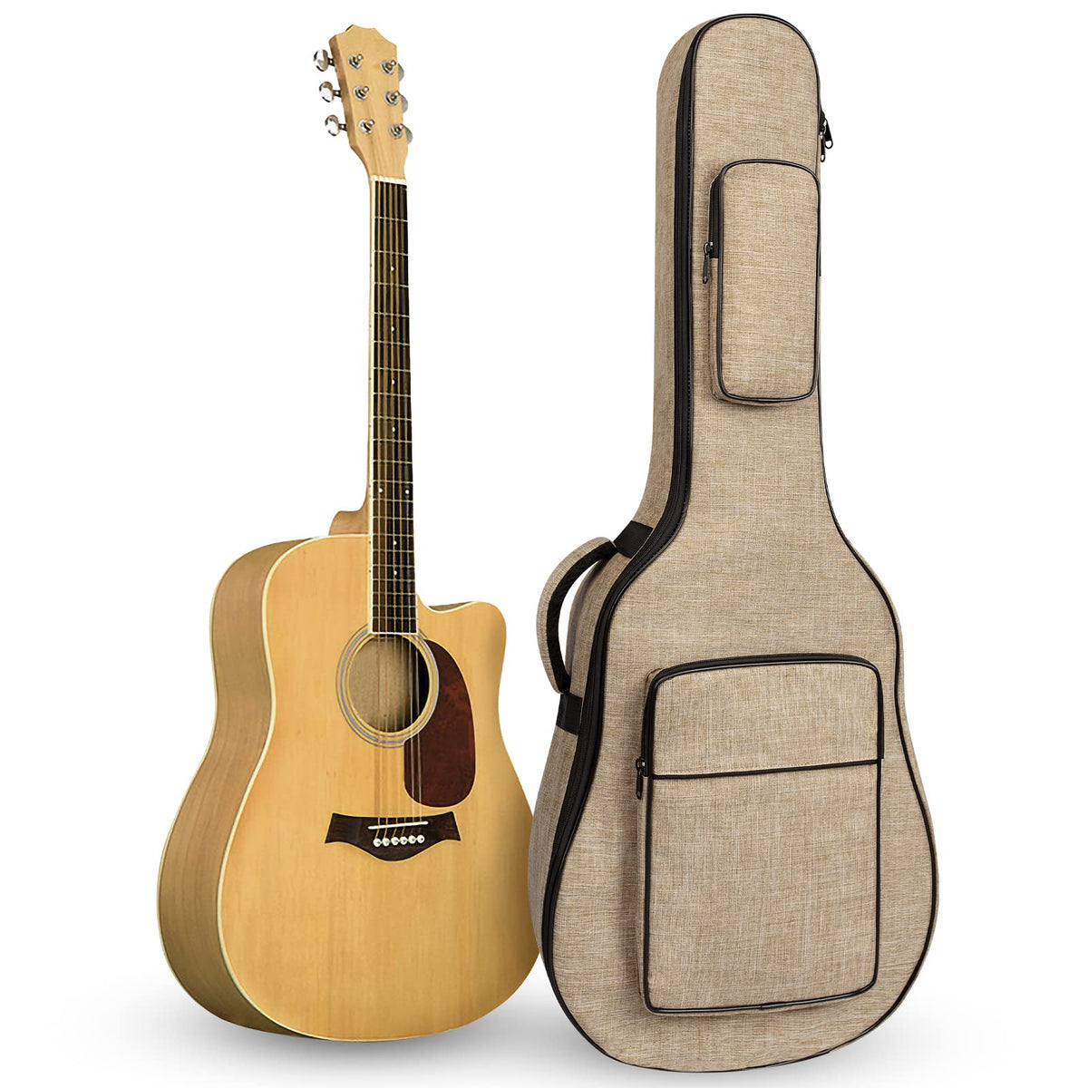 Khaki Acoustic Guitar Bag with Waterproof Padding and Shoulder Strap C8424