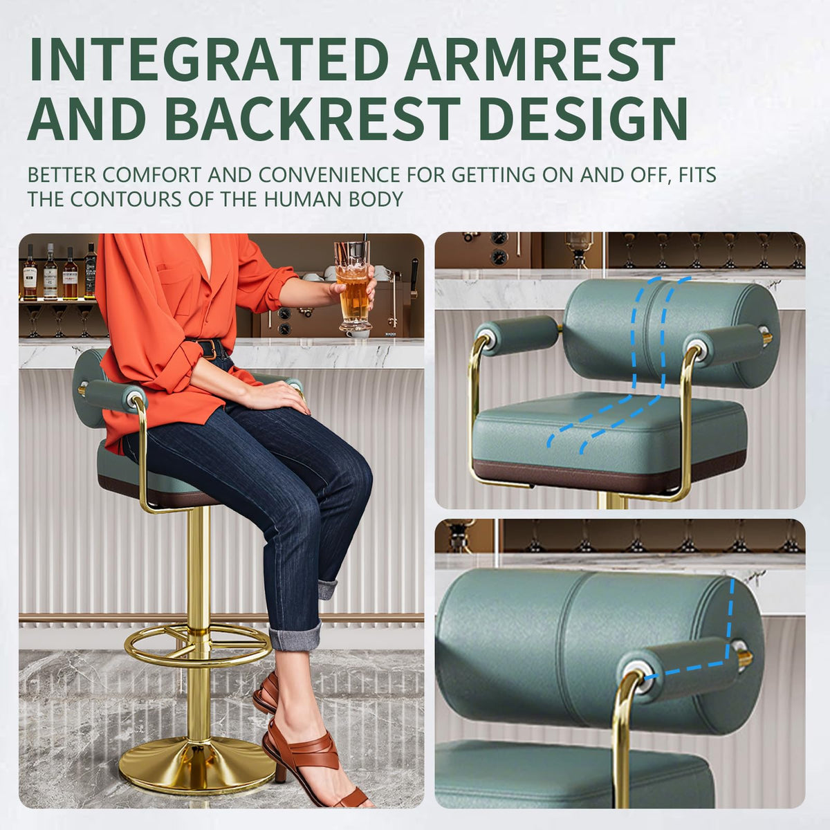 Set of 2 Green Adjustable PU Leather Bar Stools S381