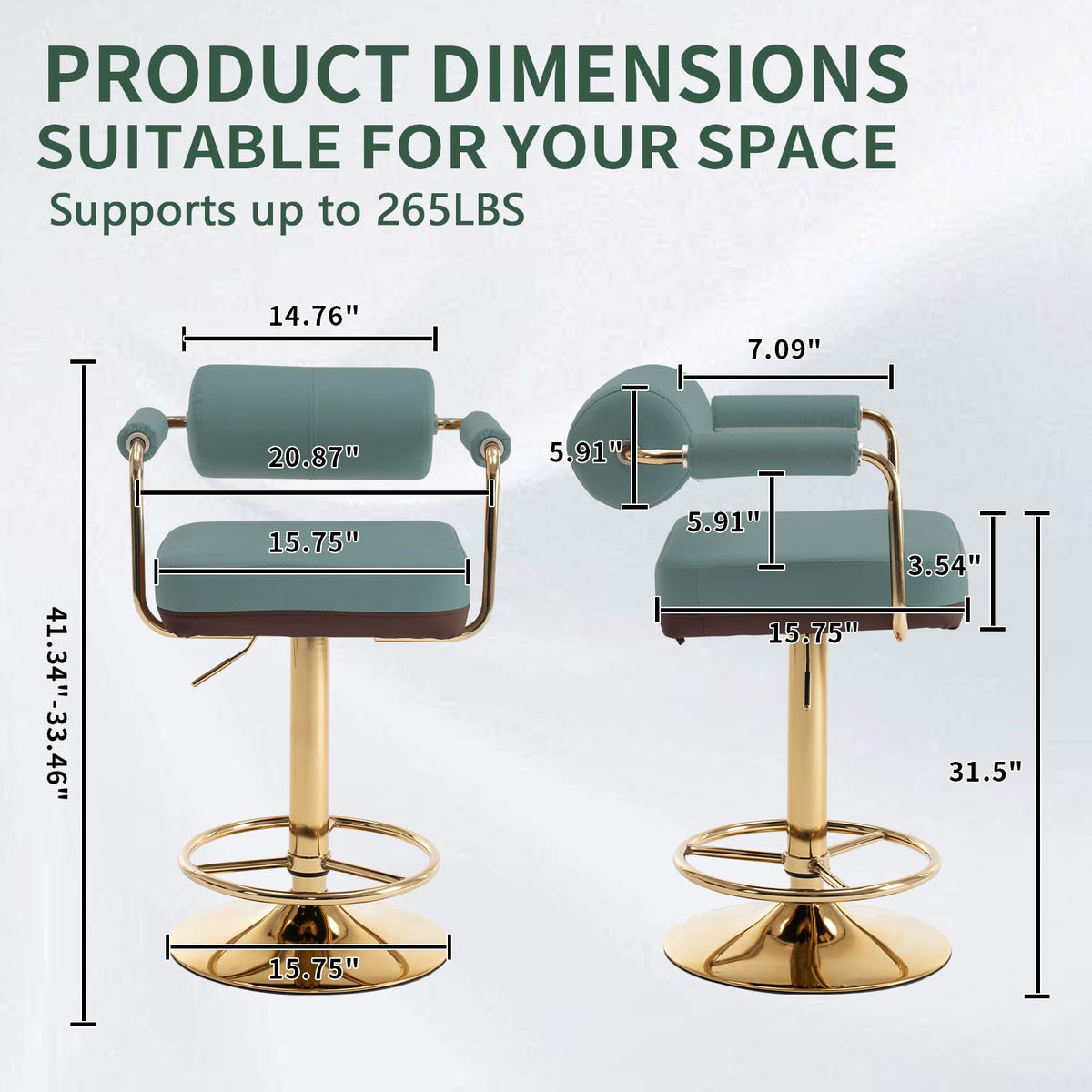 Set of 2 Green Adjustable PU Leather Bar Stools S381