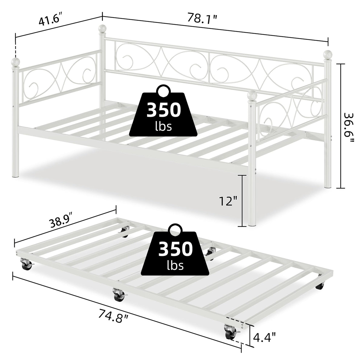 White Twin Daybed with Trundle S7050