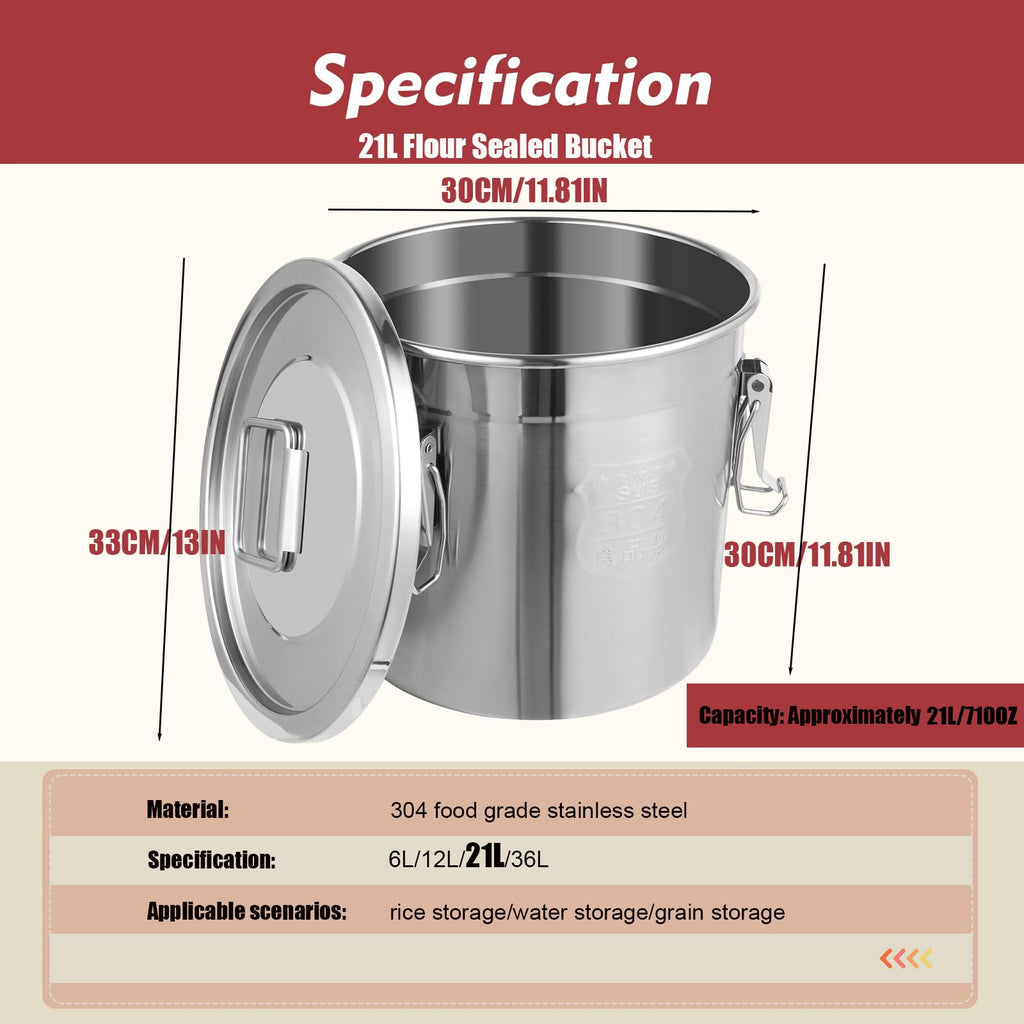 5.5Gal 304 Stainless Steel Airtight Canister K13504