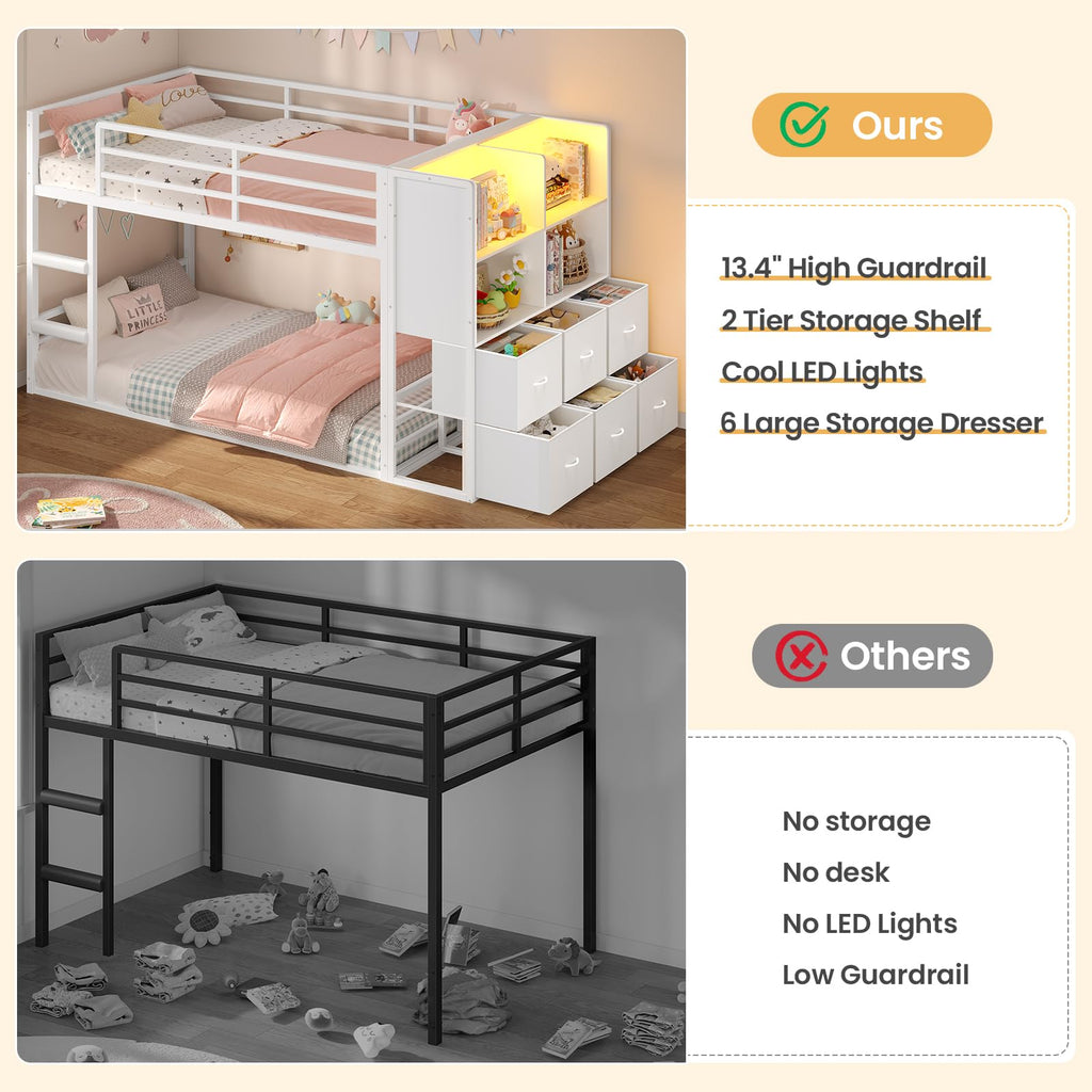 Twin Over Twin Bunk Bed with 6 Storage Drawers Q5836