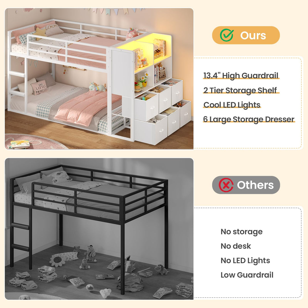 Twin Over Twin Bunk Bed with 6 Storage Drawers Q5836