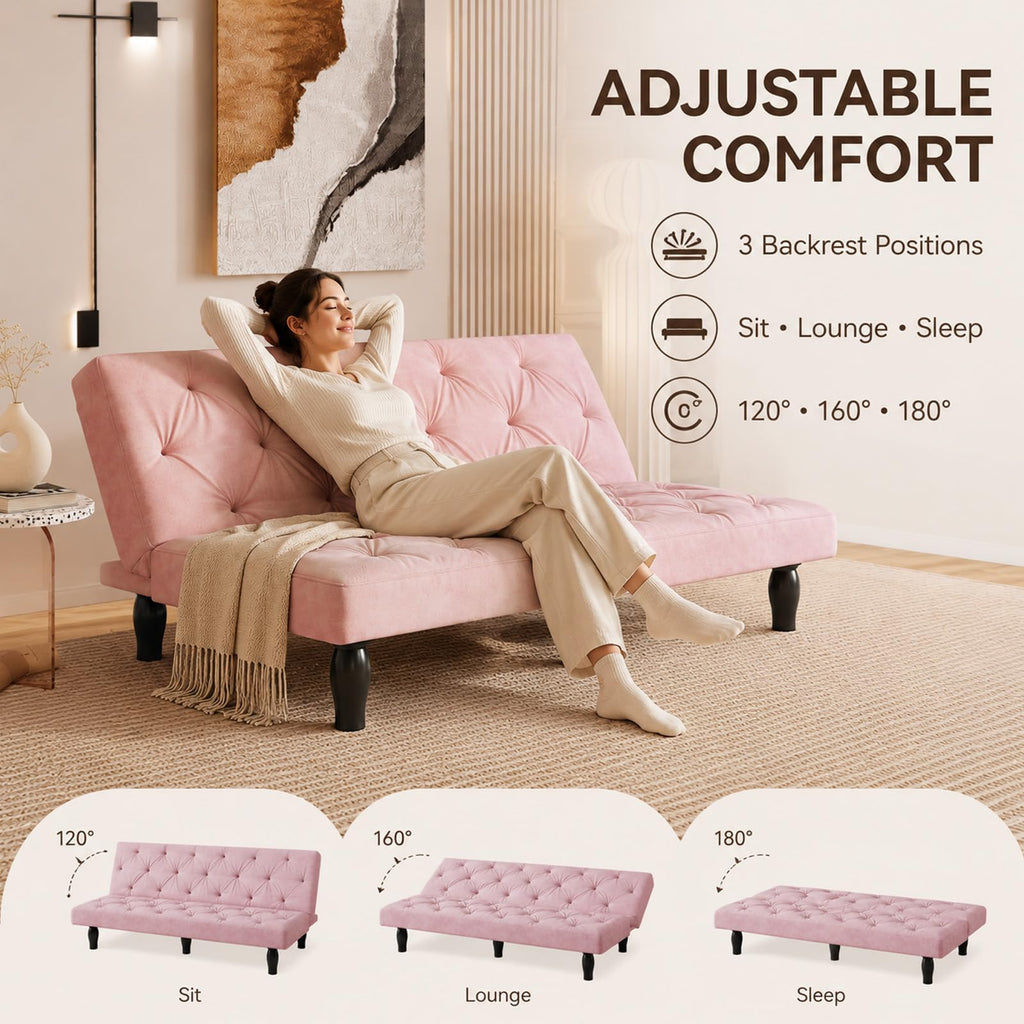 Pink Velvet Futon Sofa Bed E8749