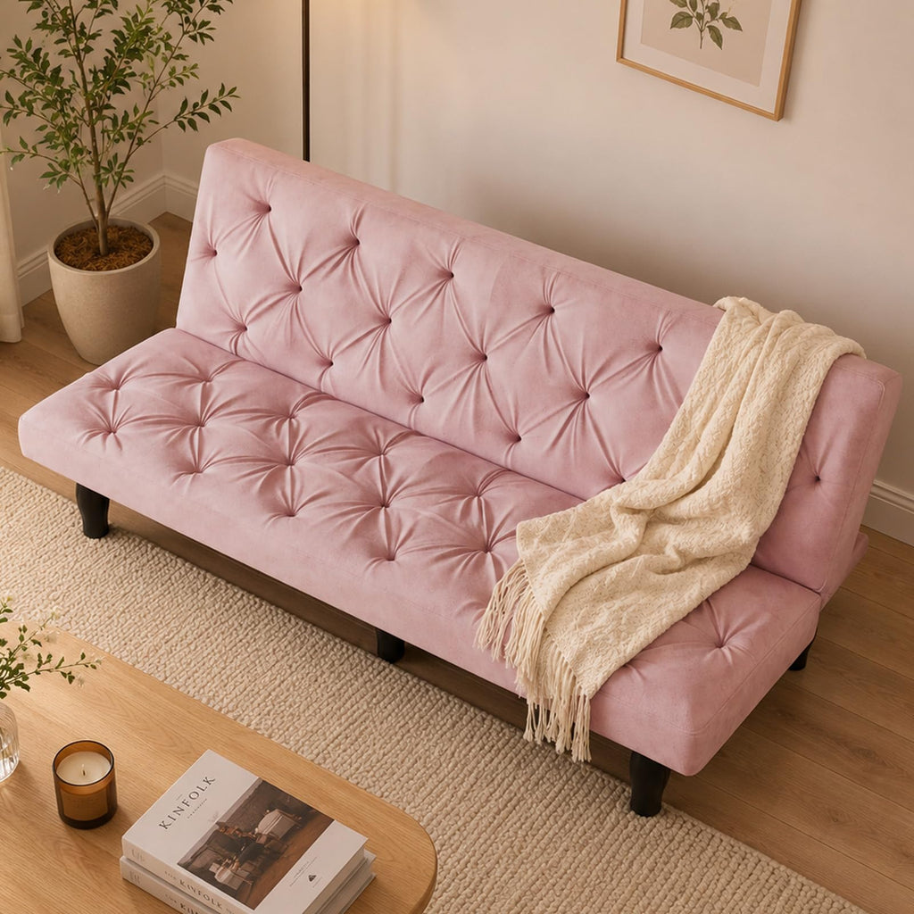 Pink Velvet Futon Sofa Bed E8749