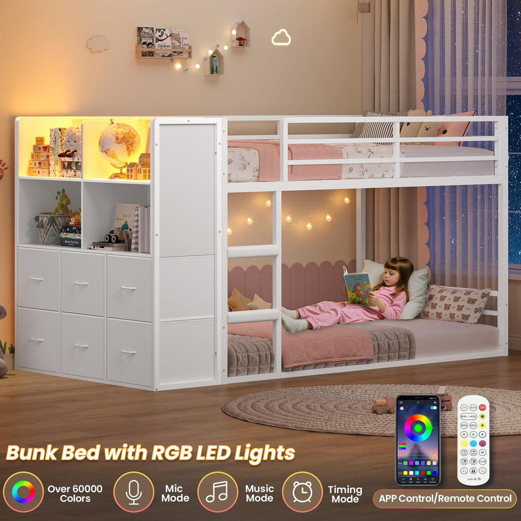 Twin Over Twin Bunk Bed with 6 Storage Drawers Q5836