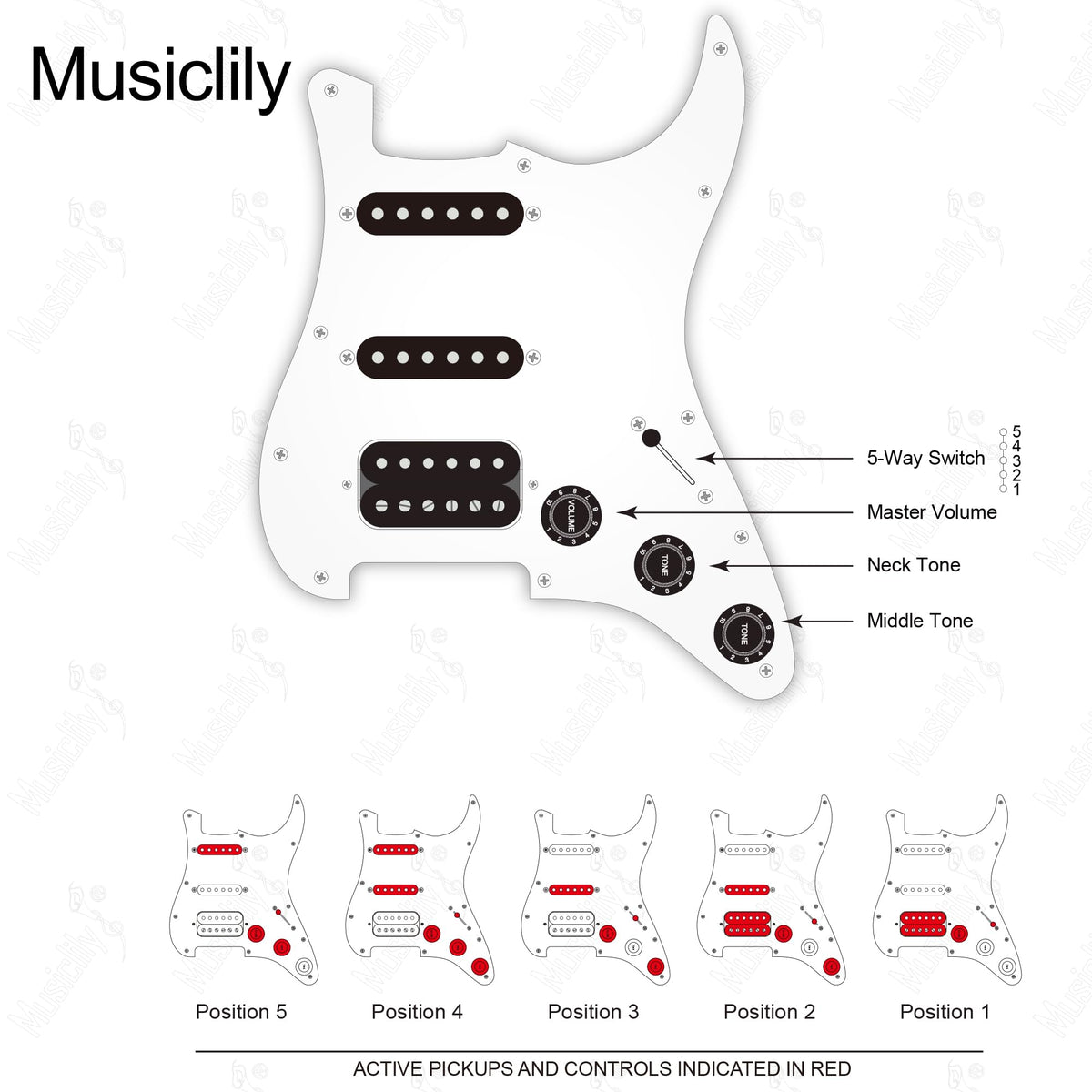 Black Pre-wired HSS Pickguard Set U8372