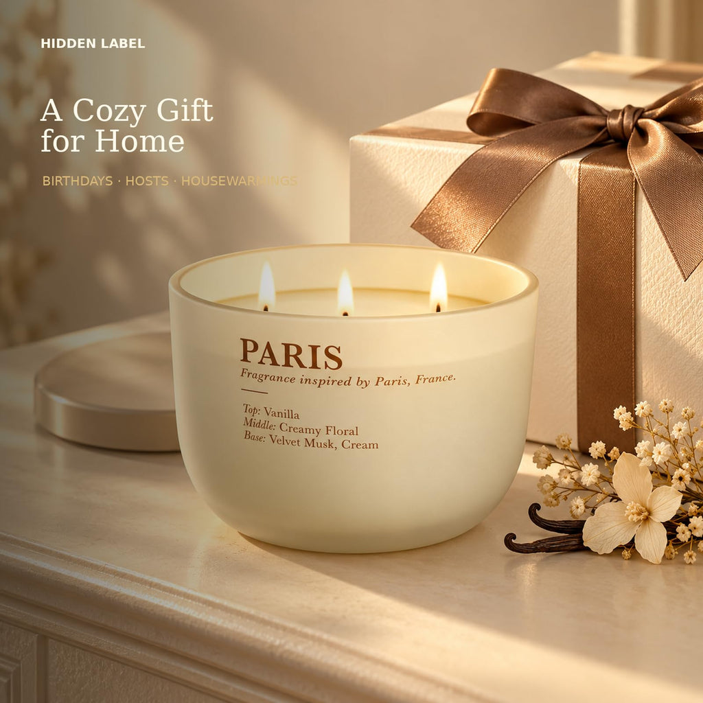 Vanilla Cream Scented Candle, 16 oz, 3-Wick Soy Wax H83302