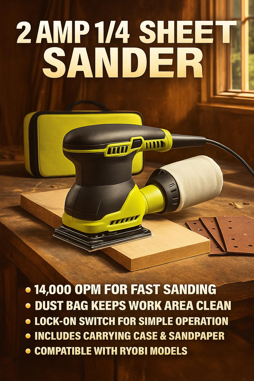2 Amp Corded 1/4 Sheet Finishing Sander with Dust Collection Bag E139506