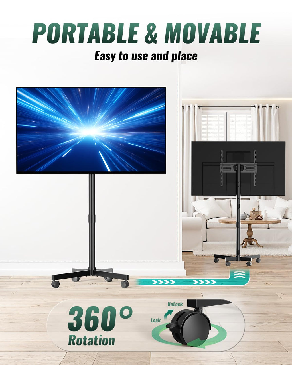 Rolling TV Stand on Wheels for 23-60 Inch TV Q468