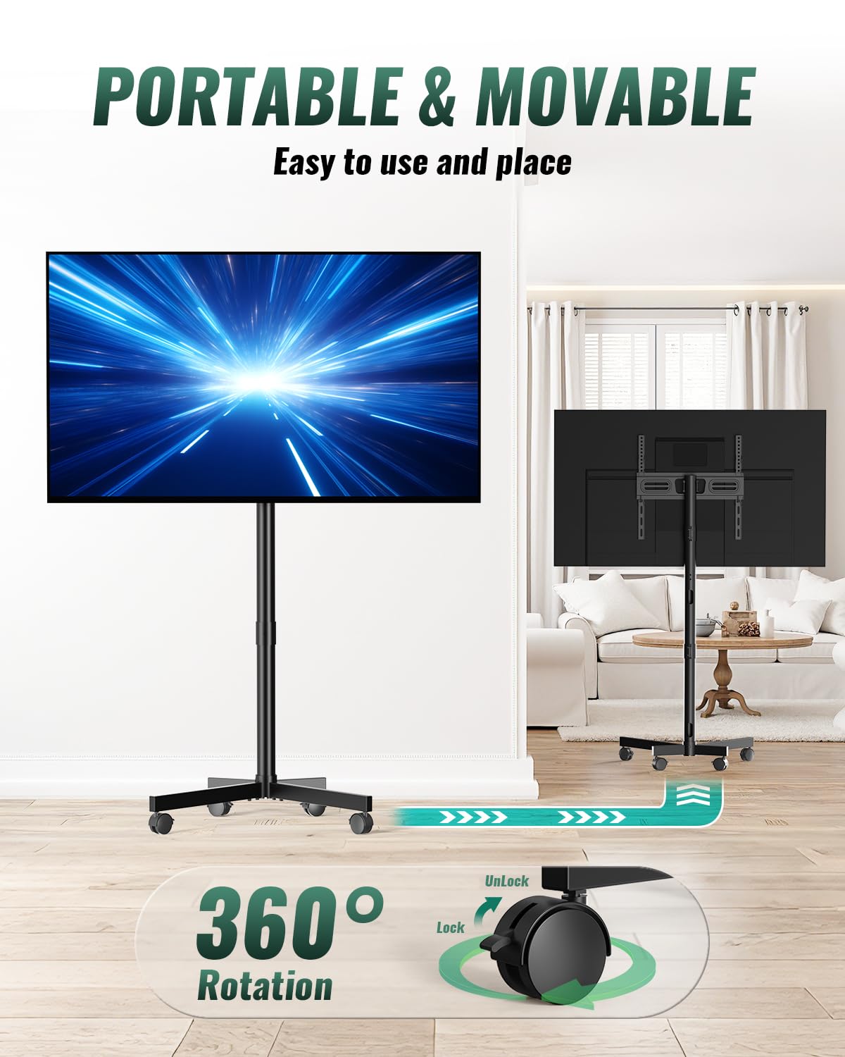 Rolling TV Stand on Wheels for 23-60 Inch TV Q468