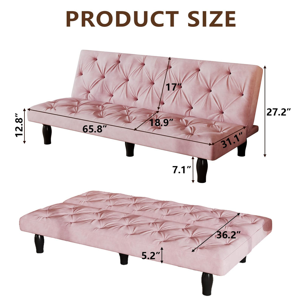 Pink Velvet Futon Sofa Bed E8749