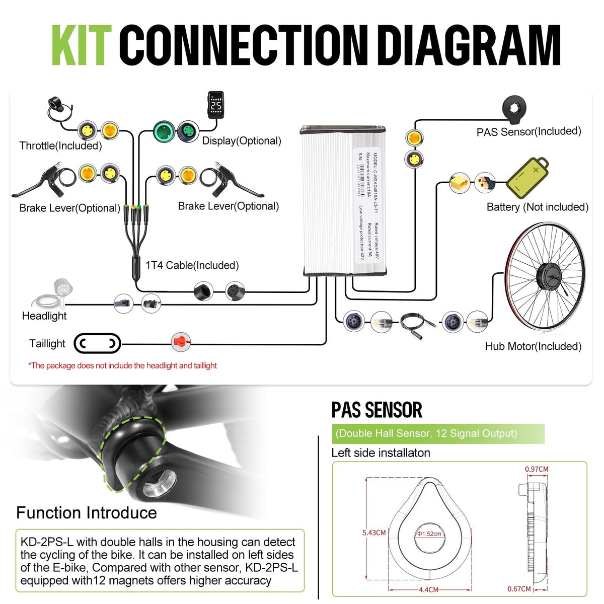 48V 500W Front Hub Motor Ebike Conversion Kit T842