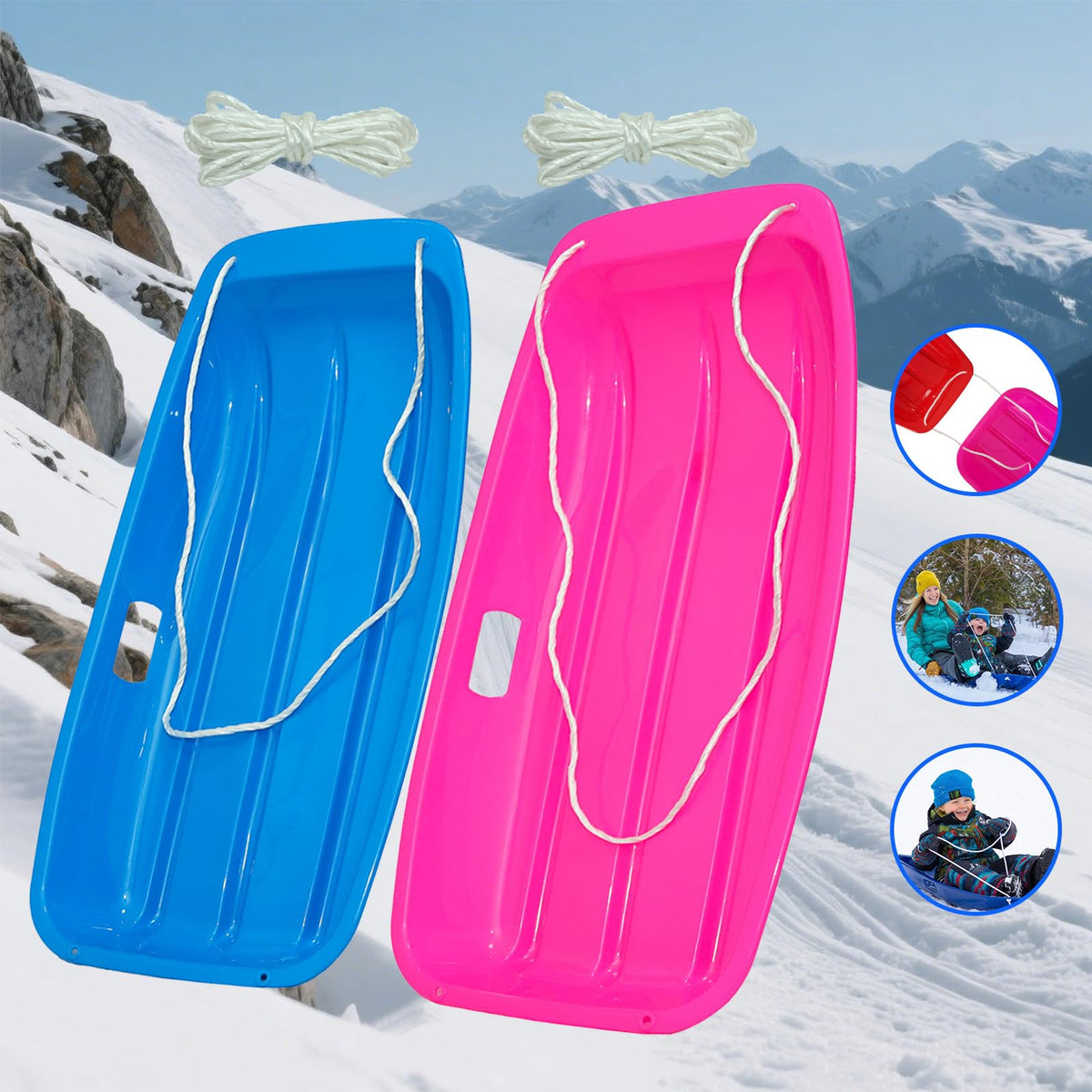 35 Inch 2-Person Plastic Snow Sled with Pull Rope O20801
