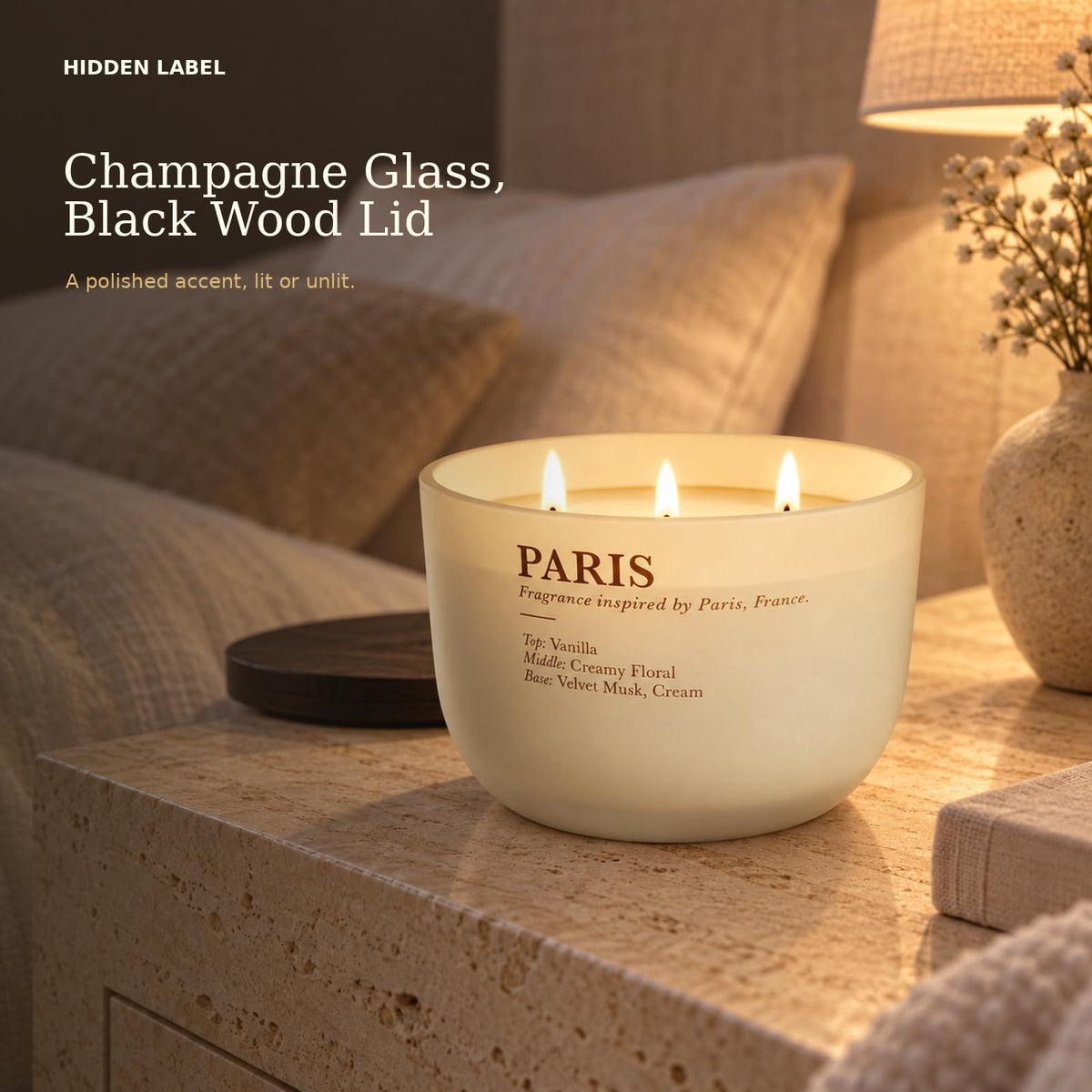 Vanilla Cream Scented Candle, 16 oz, 3-Wick Soy Wax H83302