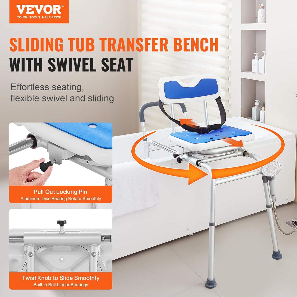 Sliding Tub Transfer Bench with 360 Degree Swivel Seat J115