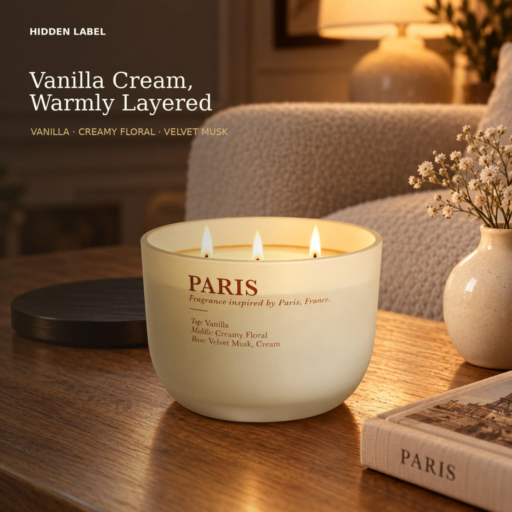 Vanilla Cream Scented Candle, 16 oz, 3-Wick Soy Wax H83302