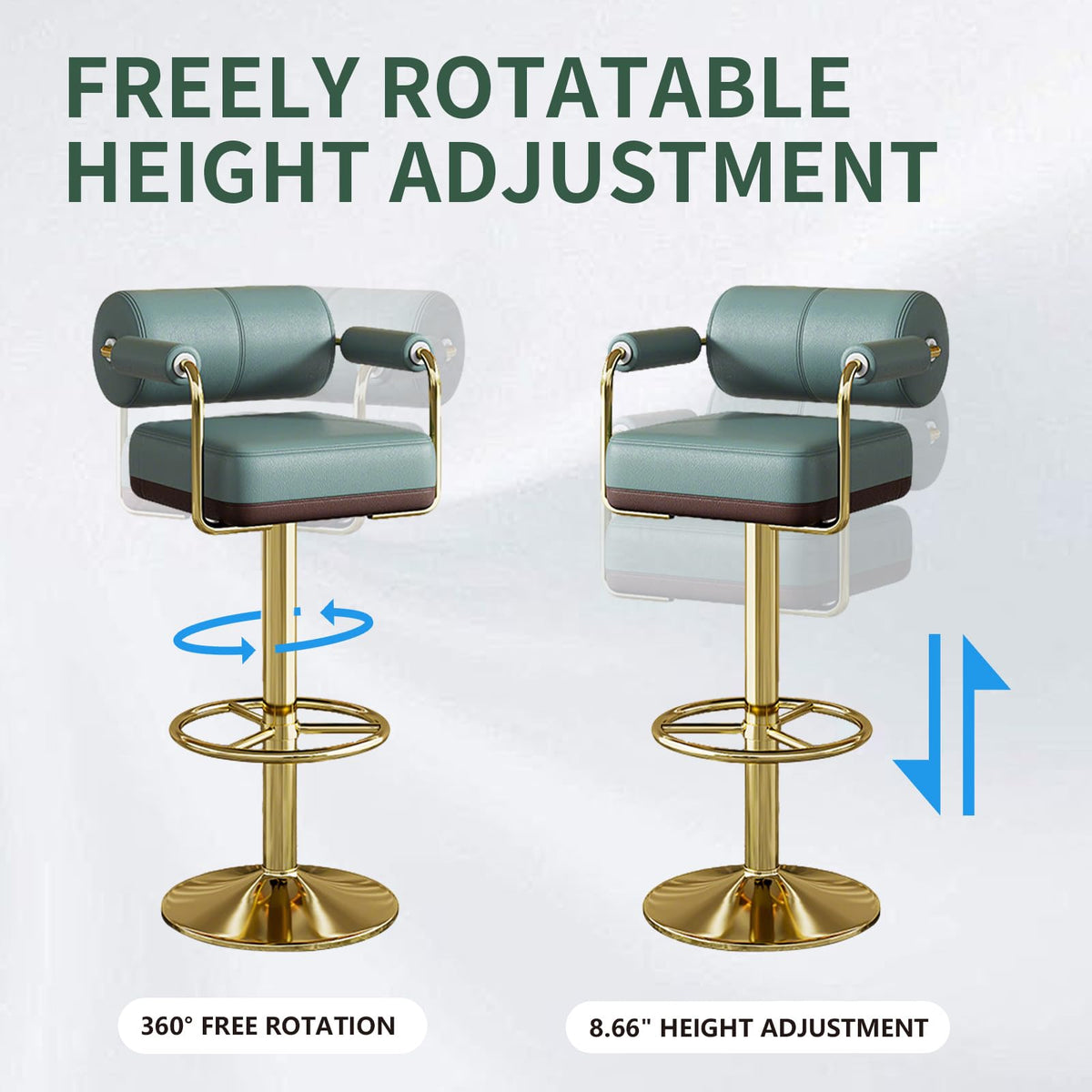 Set of 2 Green Adjustable PU Leather Bar Stools S381