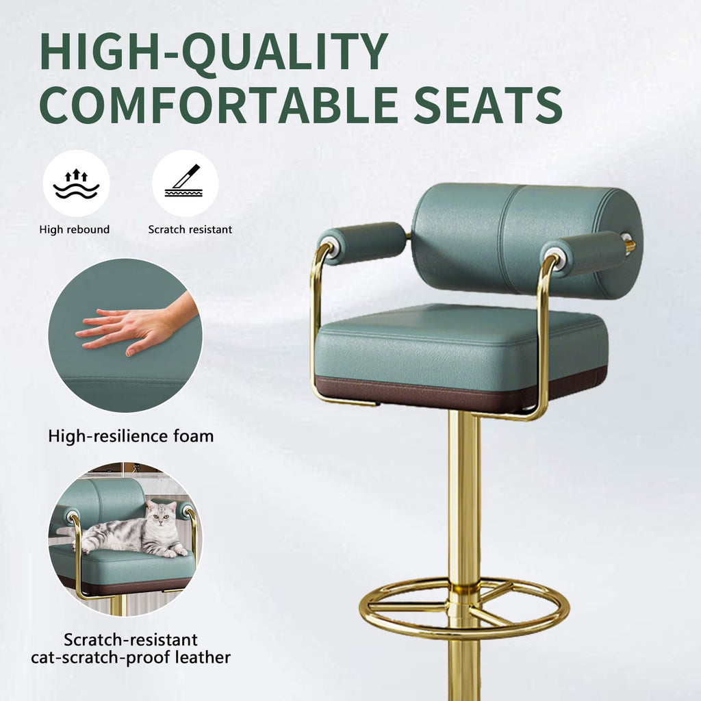Set of 2 Green Adjustable PU Leather Bar Stools S381