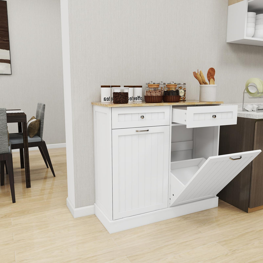 White Double Tilt Out Trash Cabinet with 2 Drawers Y672
